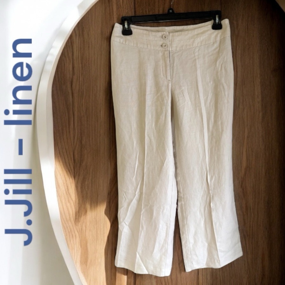J.Jill-size 10 off-white/oatmeal 100% linen wide ankle pants. Classy! Exc cond!